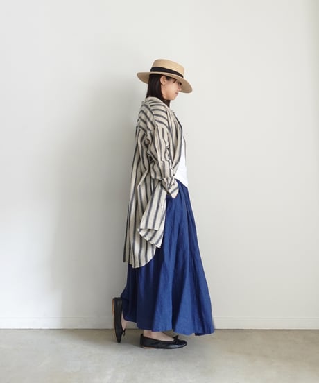ichi Antiquités 1000913 Linen Cotton Stripe Long Shirt / 2 COLORS