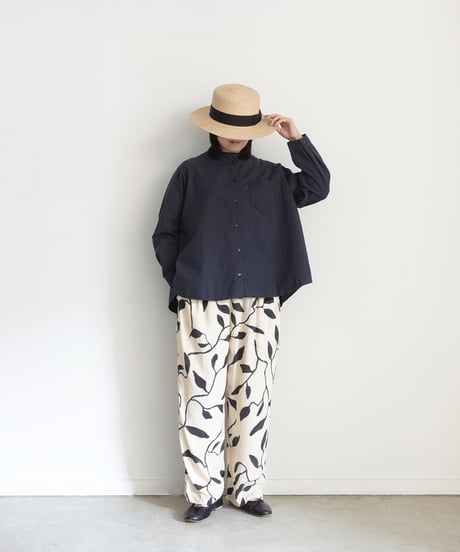 i c h i  250704 Band Collar Cotton Shirt / 2 COLORS