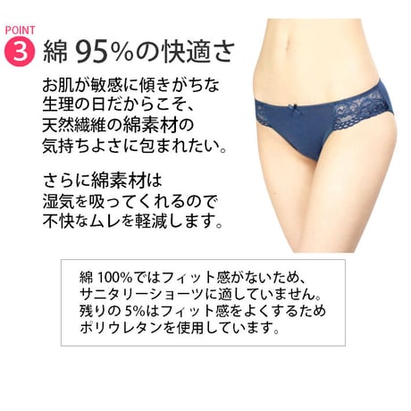 サニタリーショーツ 綿素材 羽つきナプキン対応 NO10-ブラック