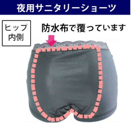 サニタリーショーツ 夜用 ヒップ防水 綿素材 羽つきロングナプキン対応 NO35ウエストレースタイプ