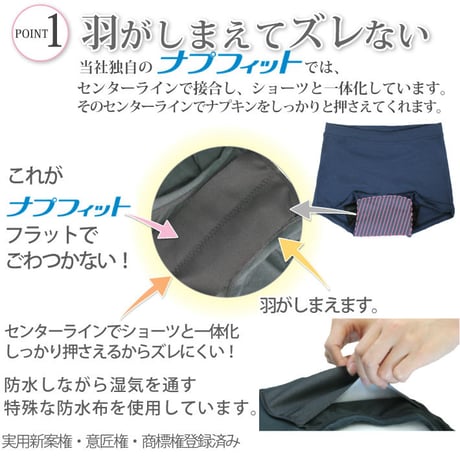 サニタリーショーツ 夜用 ヒップ防水 綿素材 羽つきロングナプキン対応 NO35ウエストレースタイプ