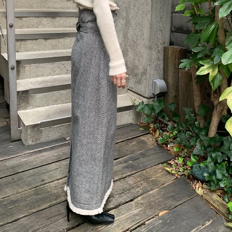 [original] herringbone fringe long skirt (2color)