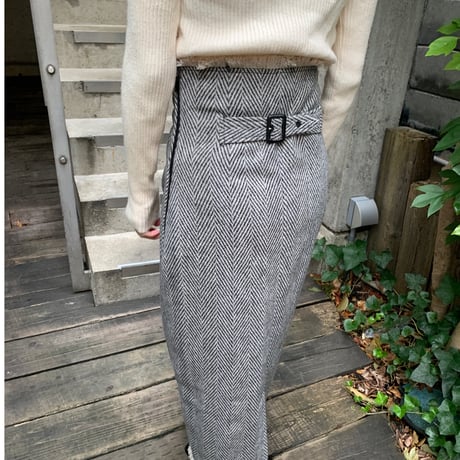 [original] herringbone fringe long skirt (2color)