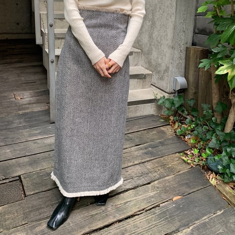 [original] herringbone fringe long skirt (2color)