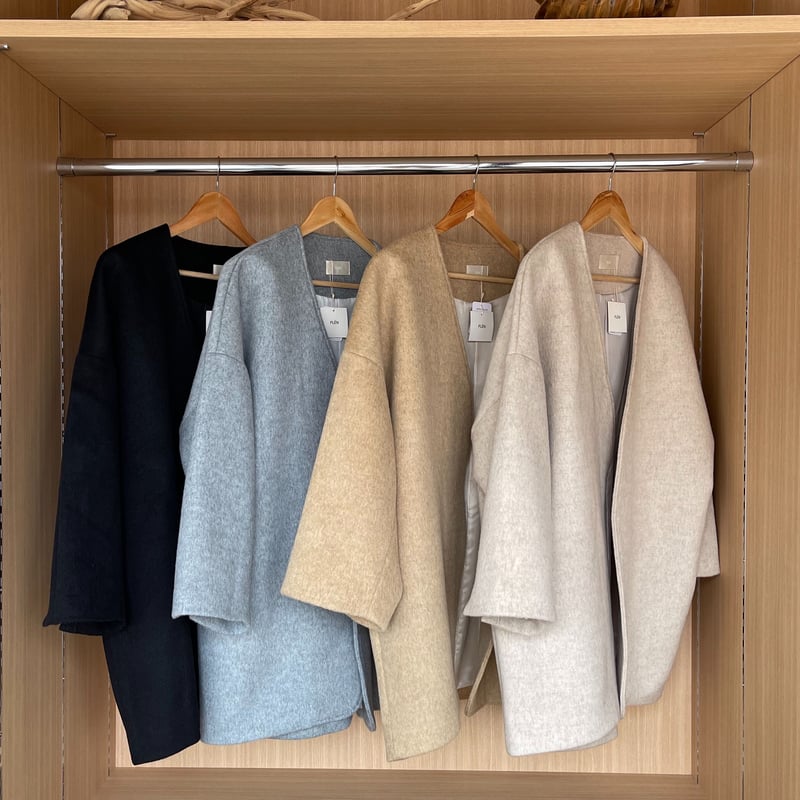 original] no collar shaggy middle coat (4color