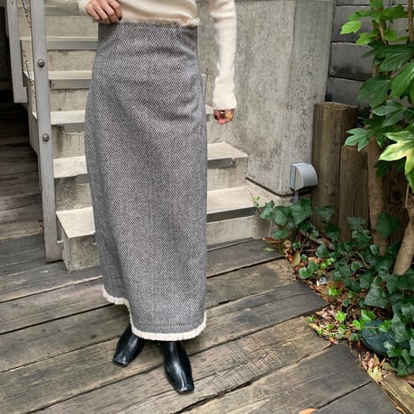 [original] herringbone fringe long skirt (2color)