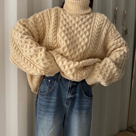 turtleneck cable knit tops