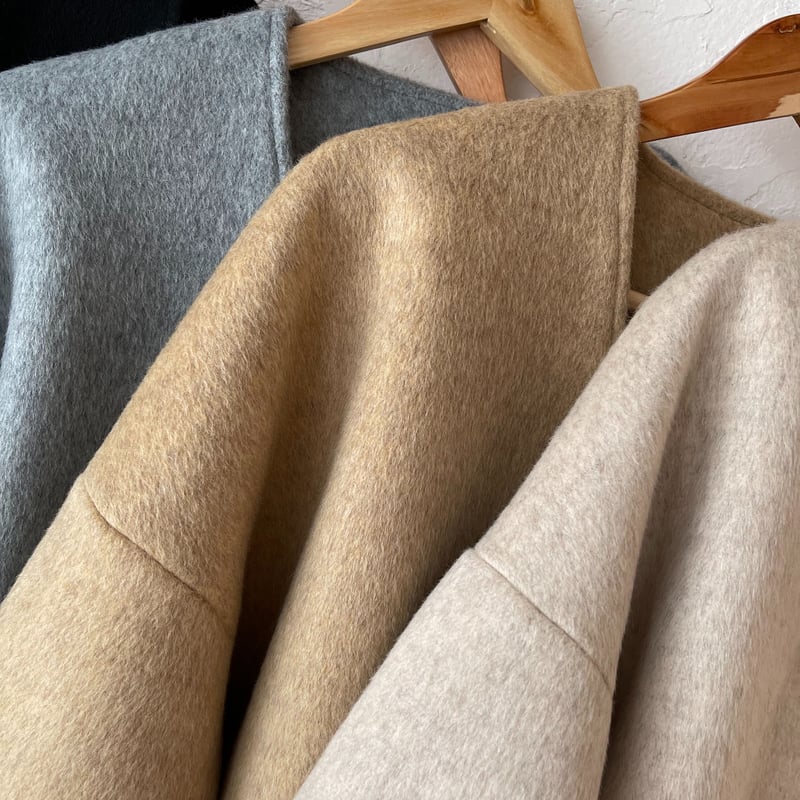 original] no collar shaggy middle coat (4color