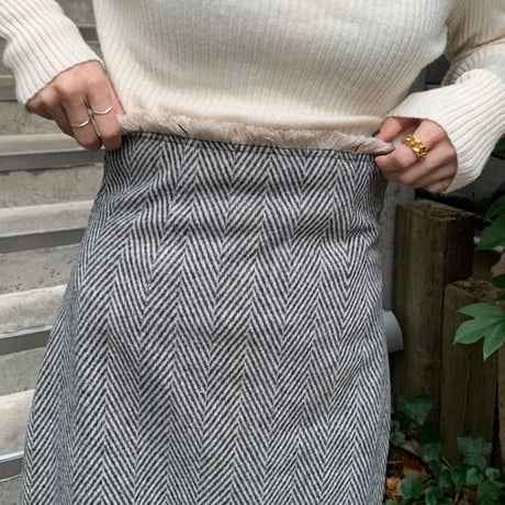 [original] herringbone fringe long skirt (2color)