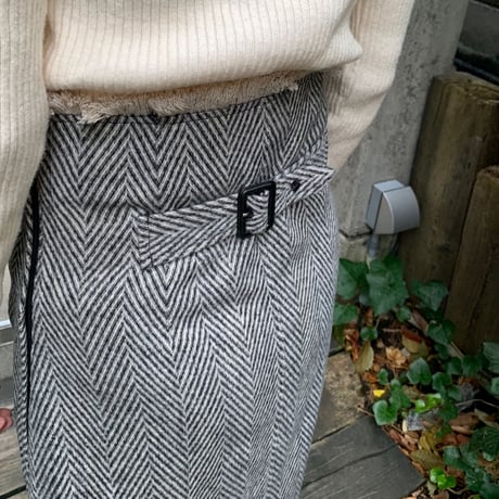 [original] herringbone fringe long skirt (2color)
