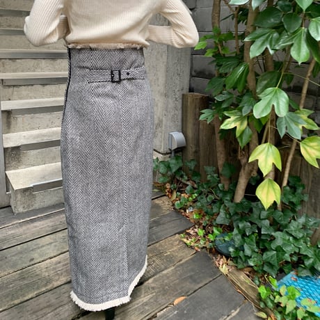 [original] herringbone fringe long skirt (2color)