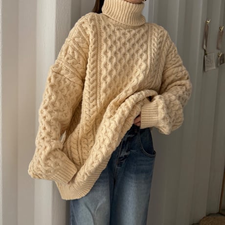 turtleneck cable knit tops