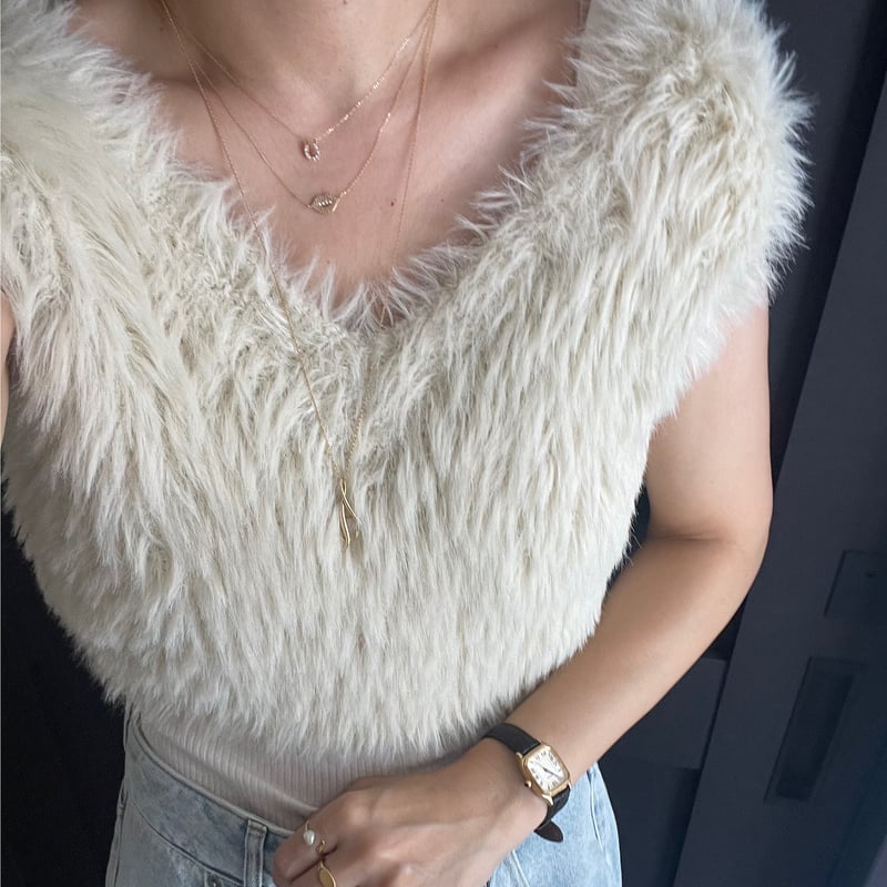 shaggy knit short vest (2color) | FLÉN