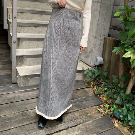 [original] herringbone fringe long skirt (2color)
