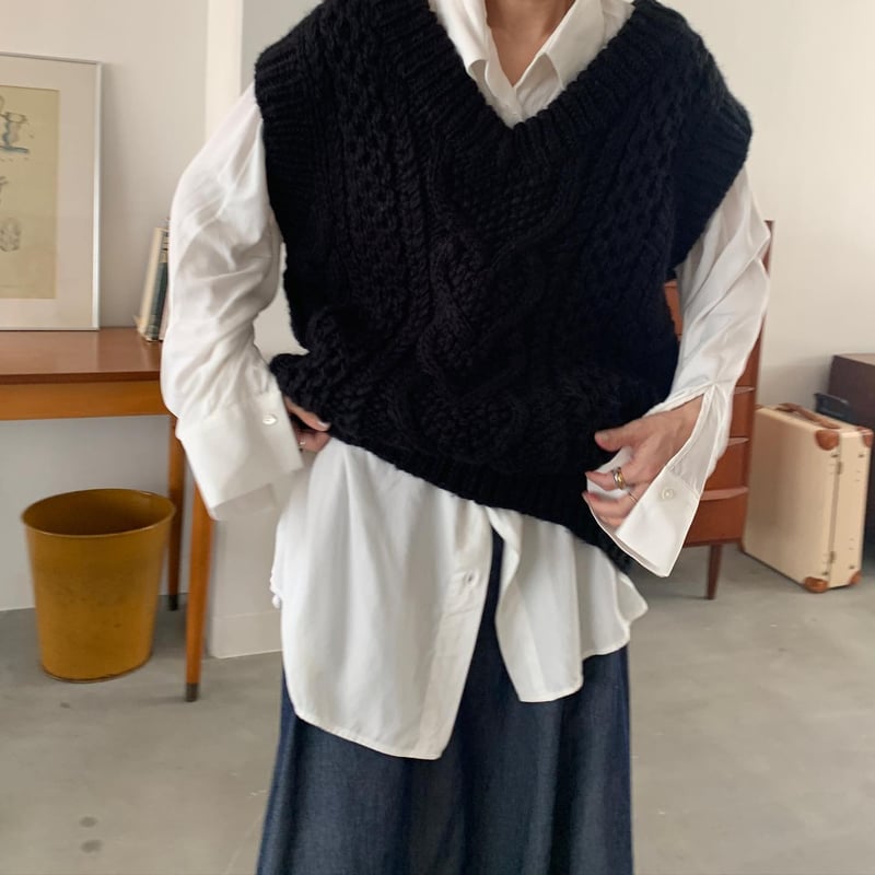 FLEN handmade knit vest アイボリー