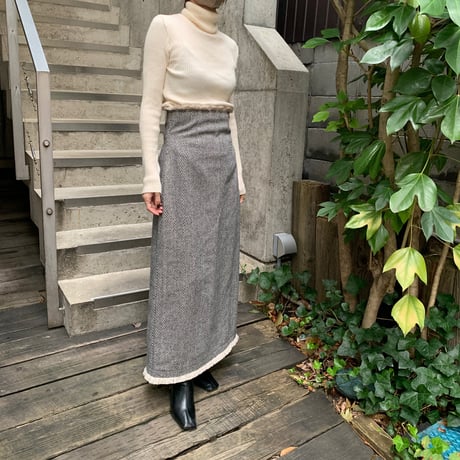 [original] herringbone fringe long skirt (2color)
