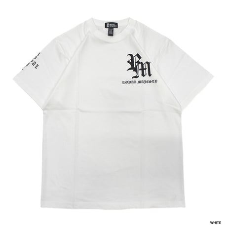 ROYAL MAJESTY -【OLD ENGLISH CROSS ON SLEEVE T-SHIRTS - WHITE】