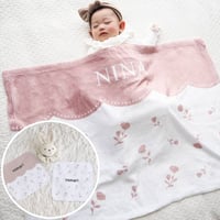 出産祝いのギフトセット 名入れブランケットと名入れミニハンカチ2枚とがらがらのギフトセット・シャルロット・ピンク