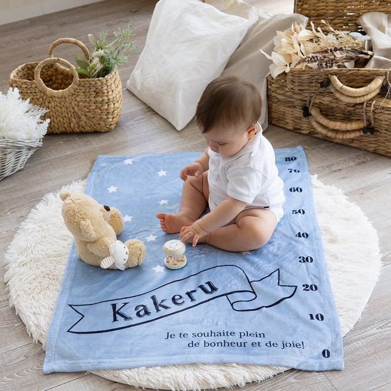 出産祝いのギフトセット 身長計付き名入れブランケットと名入れミニ