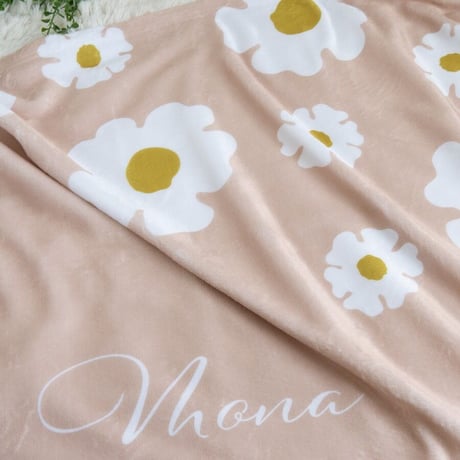 出産祝いのギフトセット 名前入りブランケット ベルフルール・ベージュとオーガニックコットン名前入りバスタオル・FLOWERS