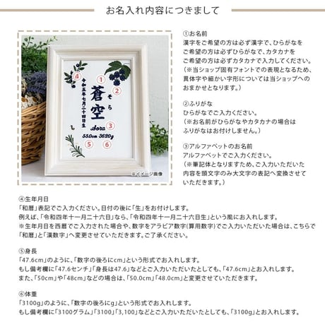 名前旗 ネームボード お七夜 刺繍 命名書 フレーム入り ノーブルベリー（ホワイト生地）