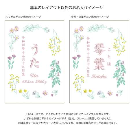 刺繍 命名書 フレーム入り お七夜 命名ボード ピュアフラワー・ピンク（リネンコットン生地）