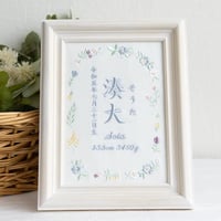 刺繍 命名書 フレーム入り 命名旗 バースデーボード 初節句 フラワードロップス・ブルー（ホワイト生地）