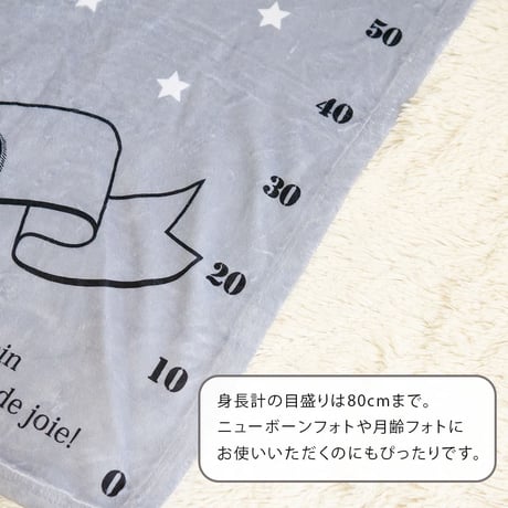 春夏も快適な通年用素材 出産祝い 身長計付き 名前入りブランケット フレンチシャビー・グレー
