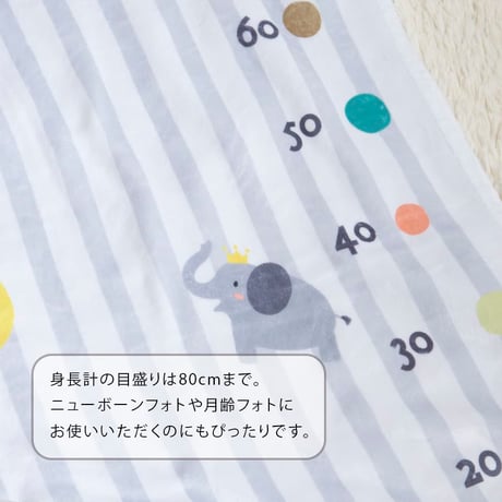 春夏も快適な通年用素材 出産祝い 身長計付き 名前入りブランケット どうぶつパレード