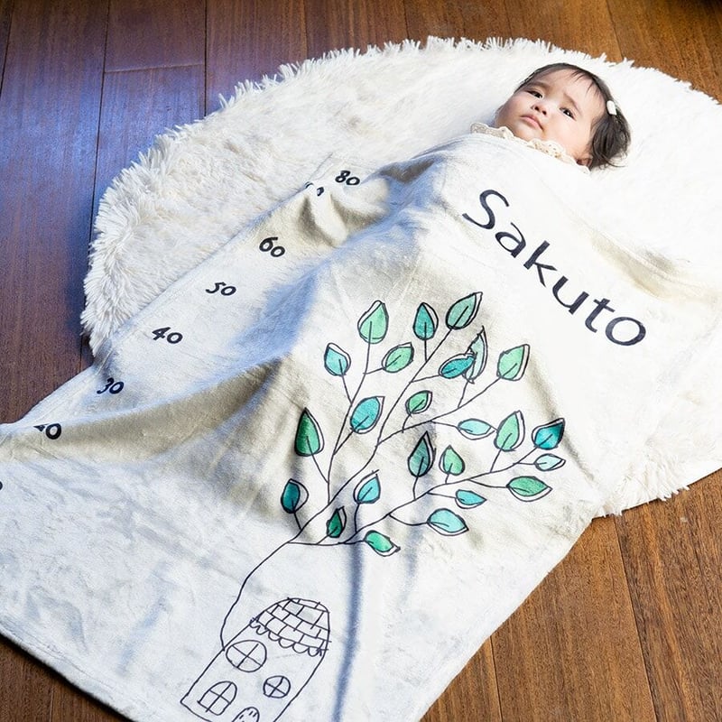 身長計付き名前入りブランケット ツリーハウス・ナチュラル 出産祝いの