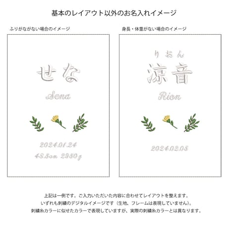 命名書 初節句 お七夜 刺繍 フレーム入り タイニーフラワー（ブラウン生地）