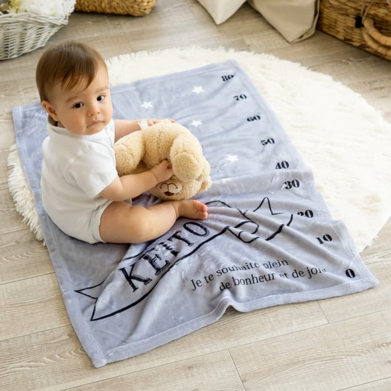 出産祝いのギフトセット 身長計付き名入れブランケットと名前入りミニ