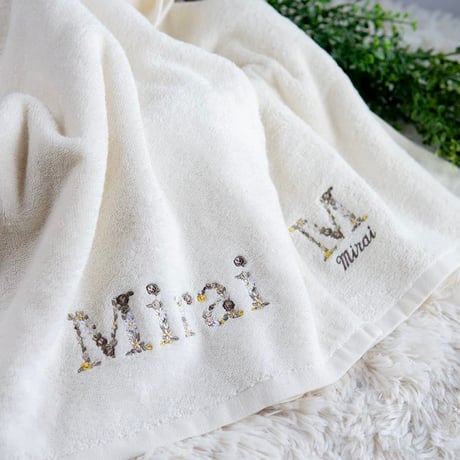 出産祝い 男の子 女の子 刺繍 名入れ ギフトセット オーガニックコットン名前入りバスタオル2枚セット・FLOWERS・ラヴィソン