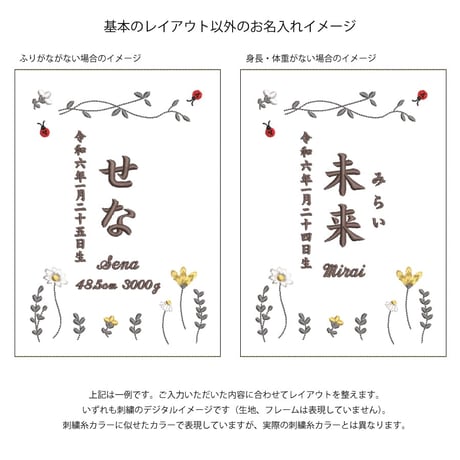 名前旗 初節句 お七夜 刺繍 命名書 フレーム入り ボンヌール（リネンコットン生地）