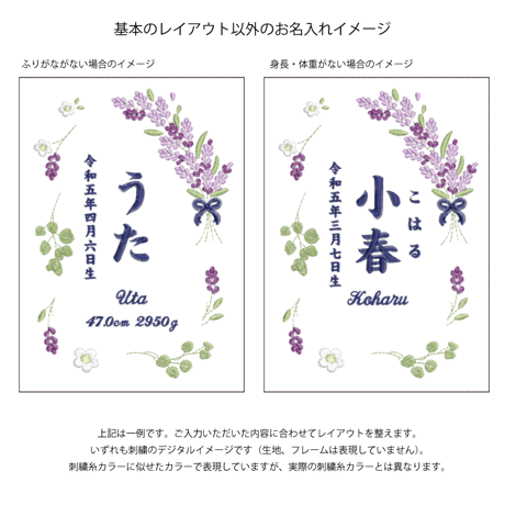バースデーボード 命名旗 命名紙 刺繍 命名書 フレーム入り ラベンダー（ホワイト生地）