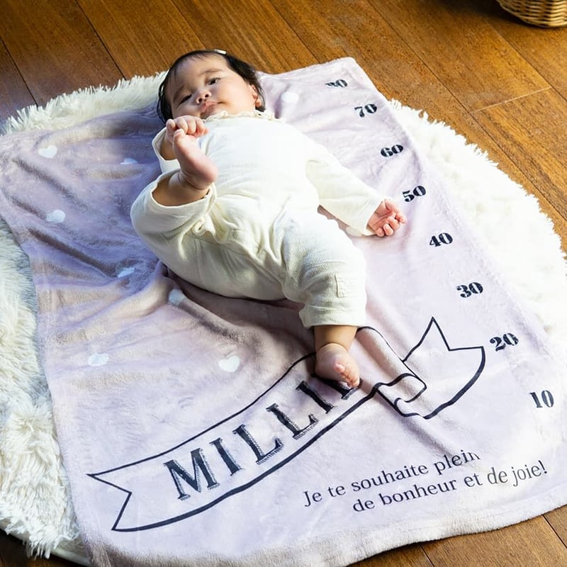 身長計付き 名前入りブランケット フレンチシャビー・くすみピンク