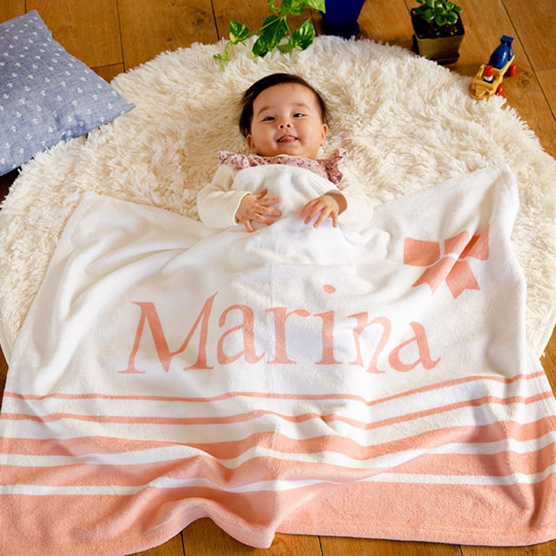 名前入りブランケット｜ピンク＆リボン｜女の子への出産祝い | 出産