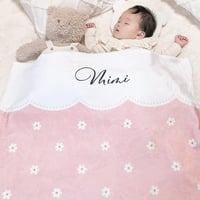 出産祝い 春夏も快適な通年用素材 女の子 名前入りブランケット 窓辺のカノン・ピンク