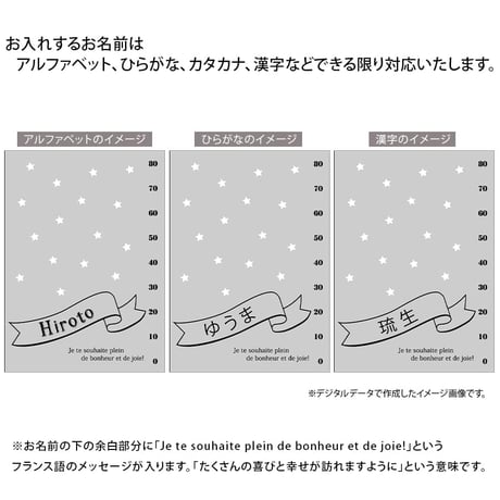 春夏も快適な通年用素材 出産祝い 身長計付き 名前入りブランケット フレンチシャビー・グレー