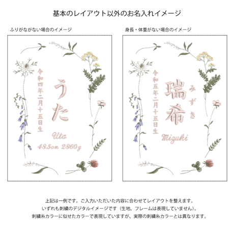 お七夜 命名書 バースボード 刺繍 命名書 フレーム入り ニュアンスフラワー（ホワイト生地）