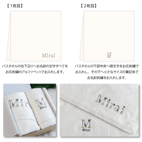 出産祝い 男の子 女の子 刺繍 名入れ ギフトセット オーガニックコットン名前入りバスタオル2枚セット・FLOWERS・ラヴィソン