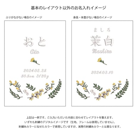 お七夜 刺繍 命名書 バースデーボード フレーム入り アンドフラワーズ（ブラウン生地）