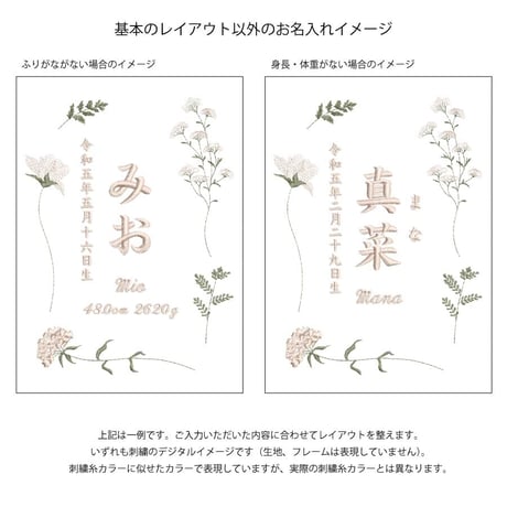 お七夜  命名旗 バースボード 刺繍 命名書 フレーム入り シフォンボタニカル（ホワイト生地）