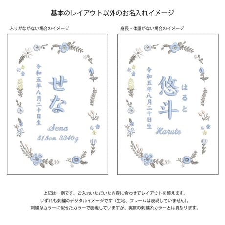 刺繍 命名書 フレーム入り お七夜 命名額 タイムレスフラワー・ブルー（ホワイト生地）