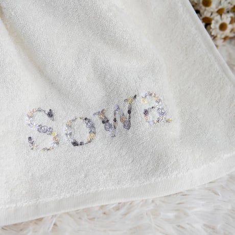 出産祝い ギフトセット 刺繍 名入れ 男の子 女の子 オーガニックコットン名前入りバスタオル2枚セット・FLOWERS・リュエール