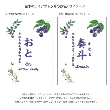 名前旗 ネームボード お七夜 刺繍 命名書 フレーム入り ノーブルベリー（ホワイト生地）