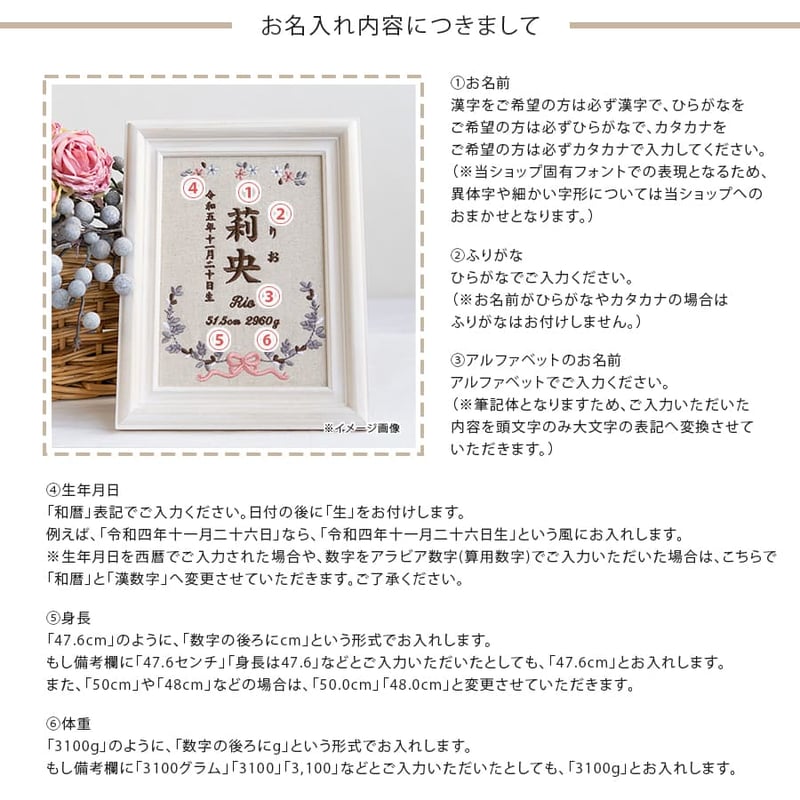 命名書 お七夜 命名紙 刺繍 フレーム入り クラシックボタニカル 