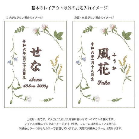 初節句 名前旗 お七夜 刺繍 命名書 フレーム入り ナチュールボタニカル（リネンコットン生地）