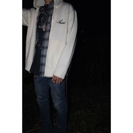 Embroidery logo full zip knit hoodie