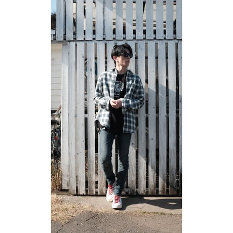 aging effect flannel check shirt